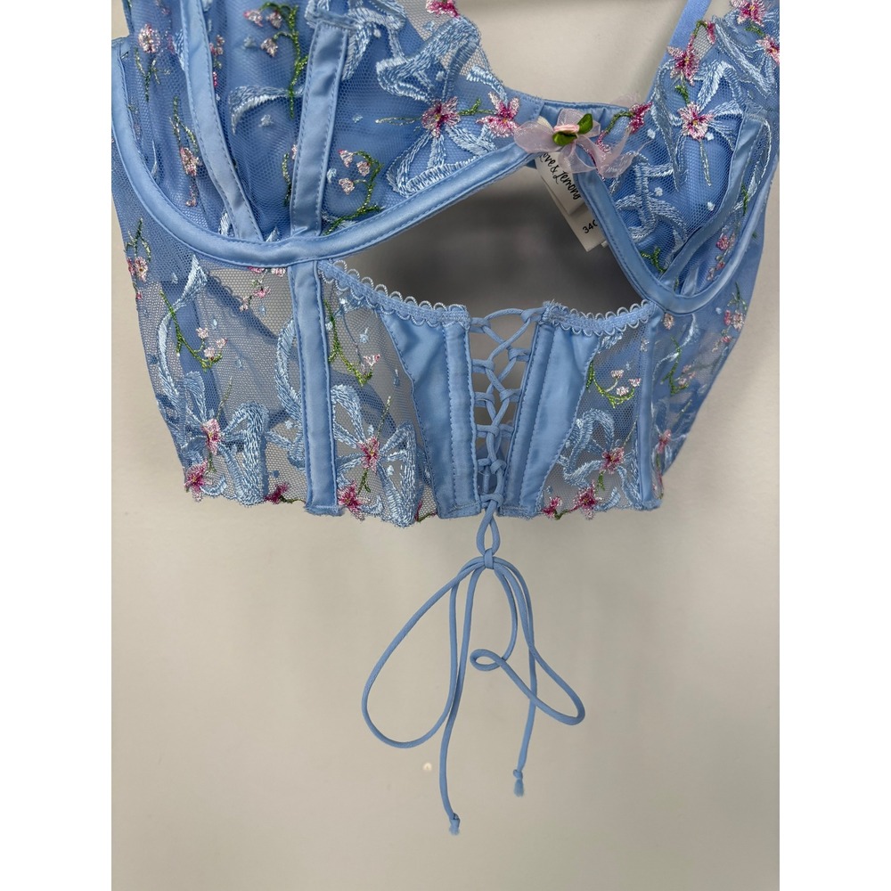 For Love & Lemons Blue Floral Embroidered Bustier Bra Top 34C SKBR1687 - Picture 7 of 7